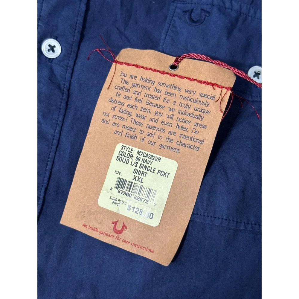 True Religion Navy Long Sleeve Button Down Shirt Y2K Indie Sleaze Preppy Utility